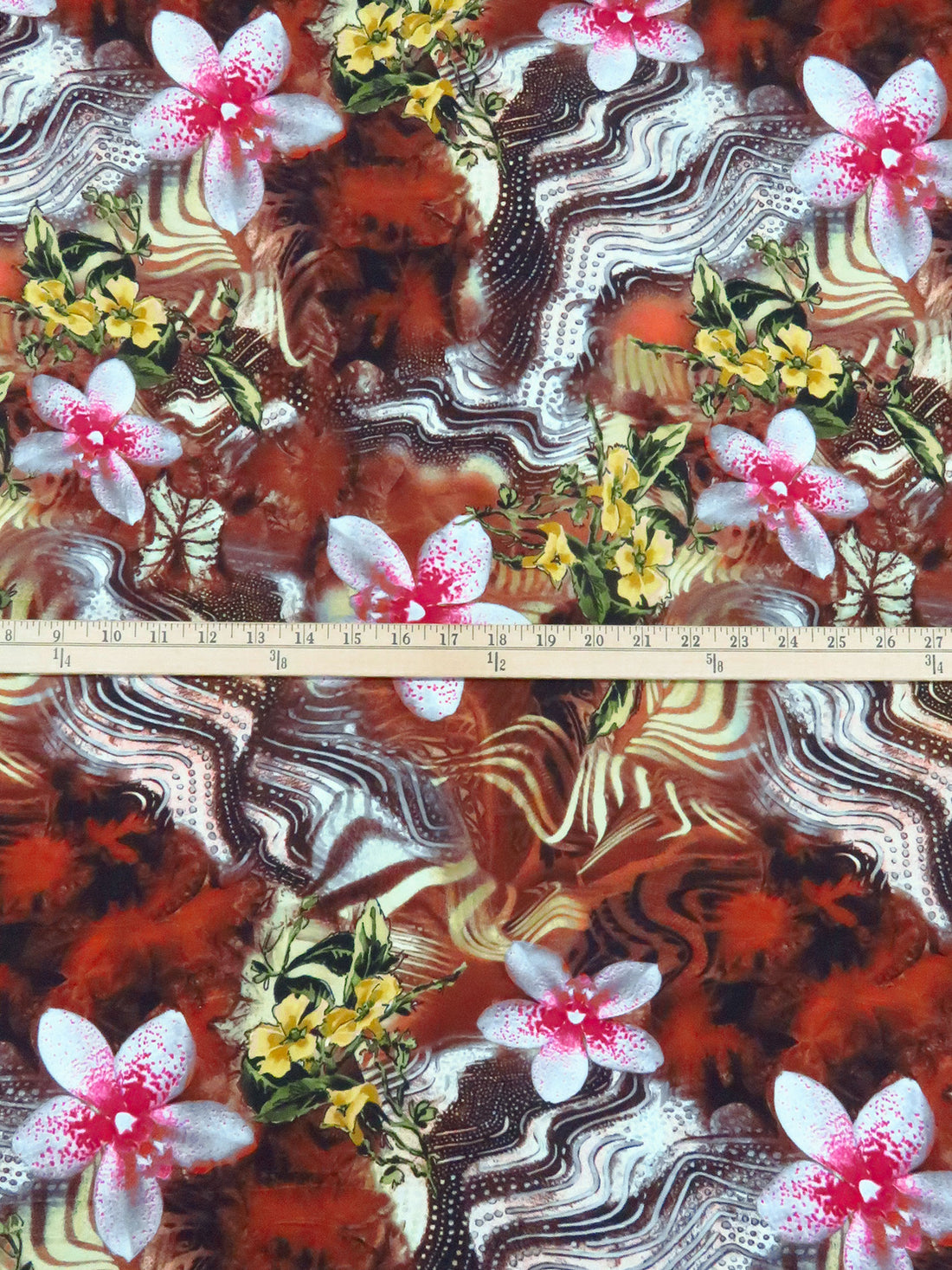 Auburn/French Wine/Khaki/Multi Polyester/Lycra Floral On Abstract Print ITY Knit 56W