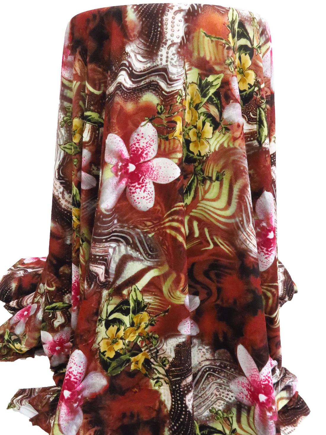 Auburn/French Wine/Khaki/Multi Polyester/Lycra Floral On Abstract Print ITY Knit 56W