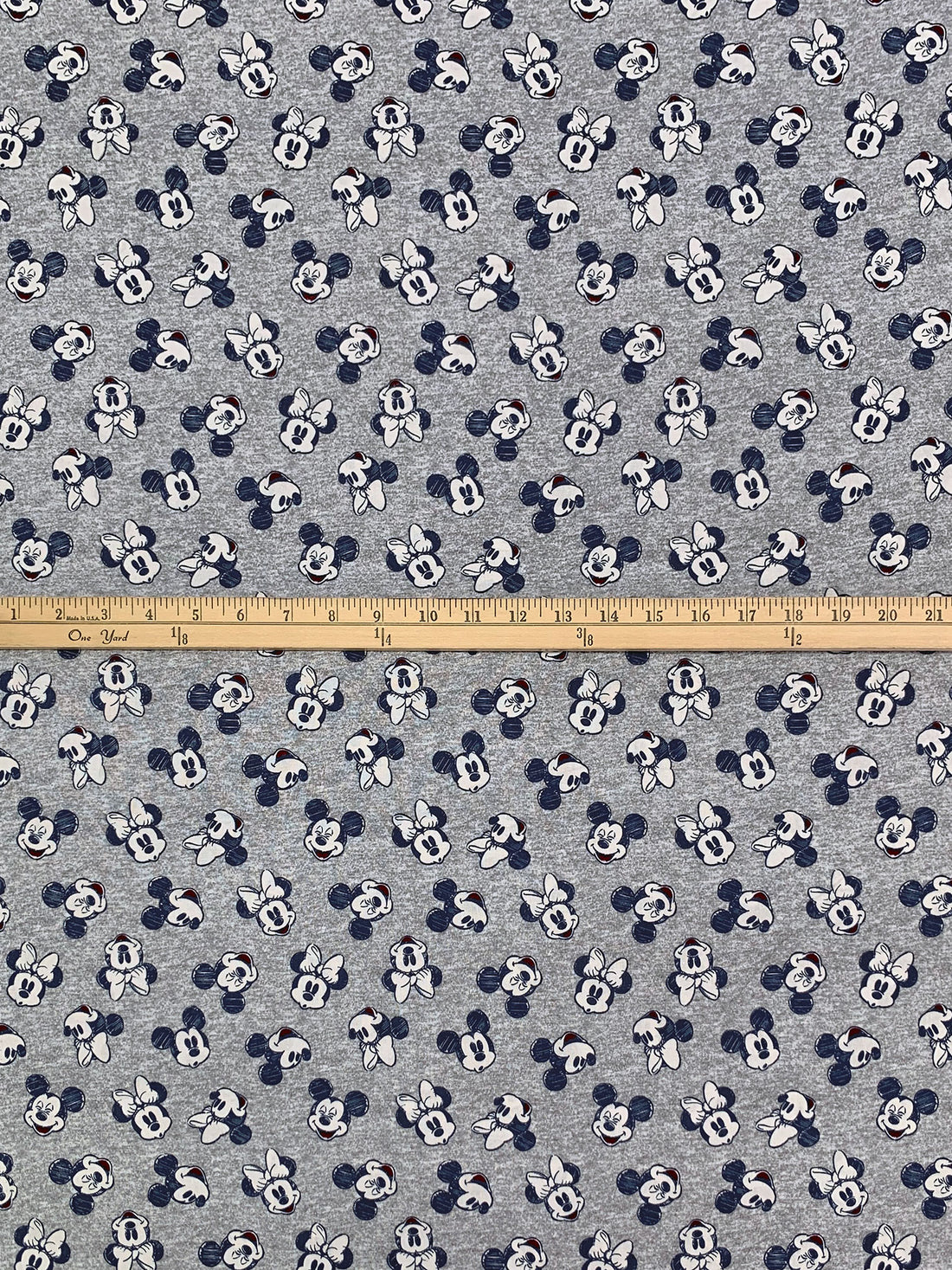 Heathered Gray/Navy Blue/White/Black 100% Cotton Mickey & Minnie Print Quilt Weight Woven 43W