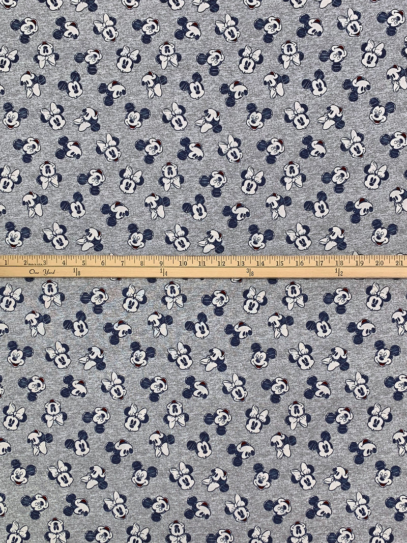 Heathered Gray/Navy Blue/White/Black 100% Cotton Mickey & Minnie Print Quilt Weight Woven 43W
