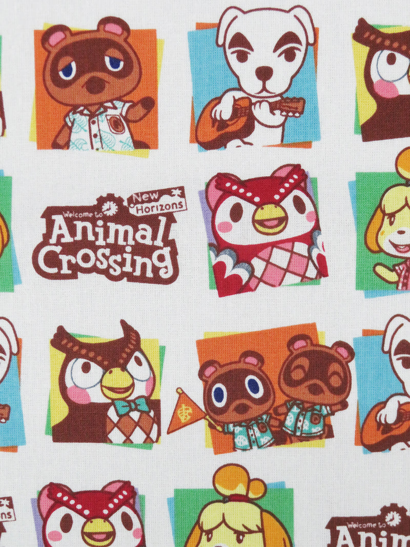 White/Cinnamon/Leaf Green/Multi 100% Cotton Animal Crossing Friends Print Quilt Weight Woven 43W