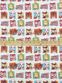 White/Cinnamon/Leaf Green/Multi 100% Cotton Animal Crossing Friends Print Quilt Weight Woven 43W