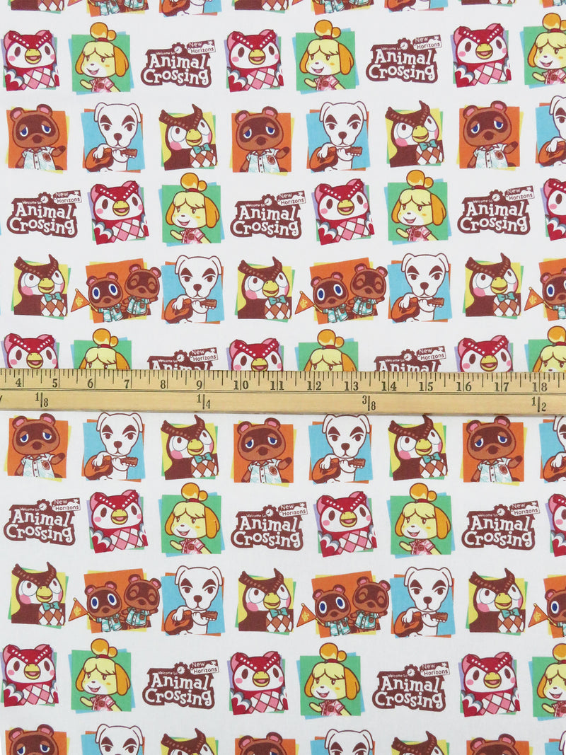 White/Cinnamon/Leaf Green/Multi 100% Cotton Animal Crossing Friends Print Quilt Weight Woven 43W