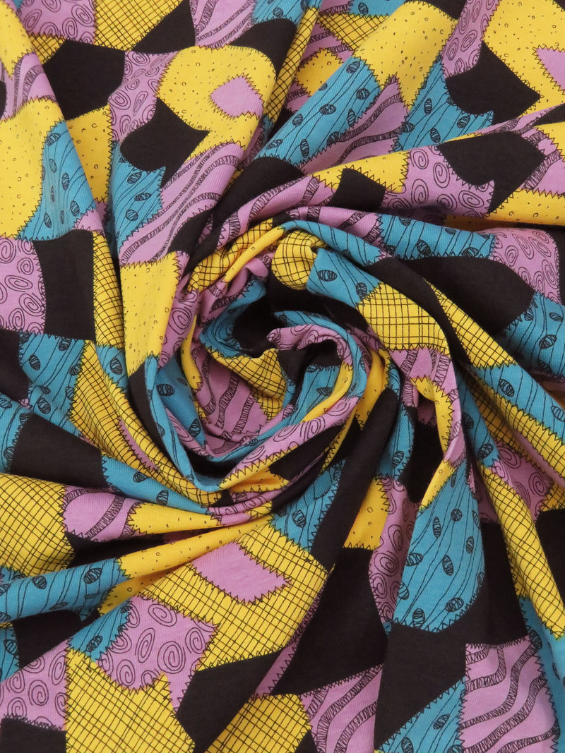 Marigold/Dusty Lilac/Munsell Blue/Black Cotton/Lycra Sally Patch Print Jersey Knit 59W