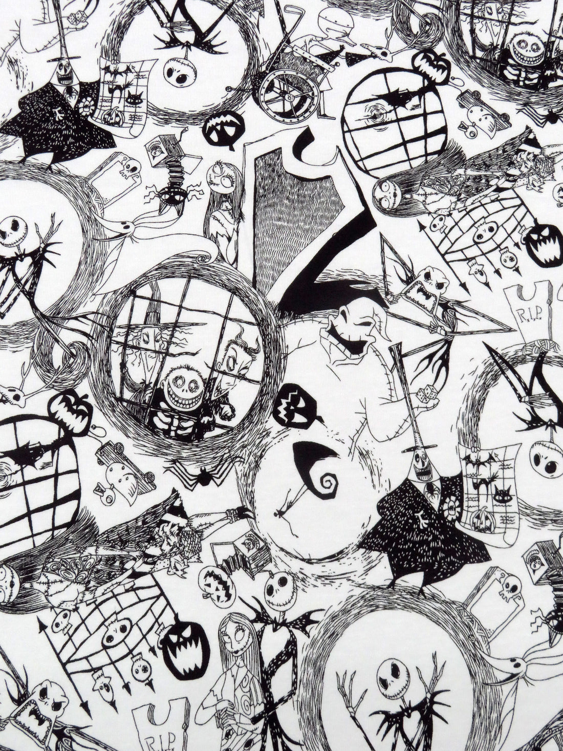 White/Black Cotton/Lycra Tossed World Of Nightmare Before Christmas Print Jersey Knit 58W