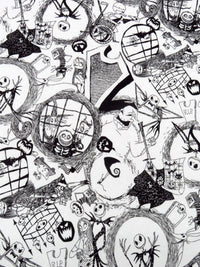 White/Black Cotton/Lycra Tossed World Of Nightmare Before Christmas Print Jersey Knit 58W