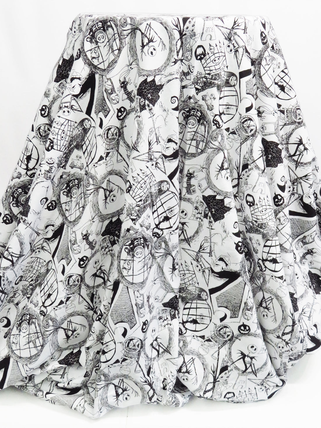 White/Black Cotton/Lycra Tossed World Of Nightmare Before Christmas Print Jersey Knit 58W