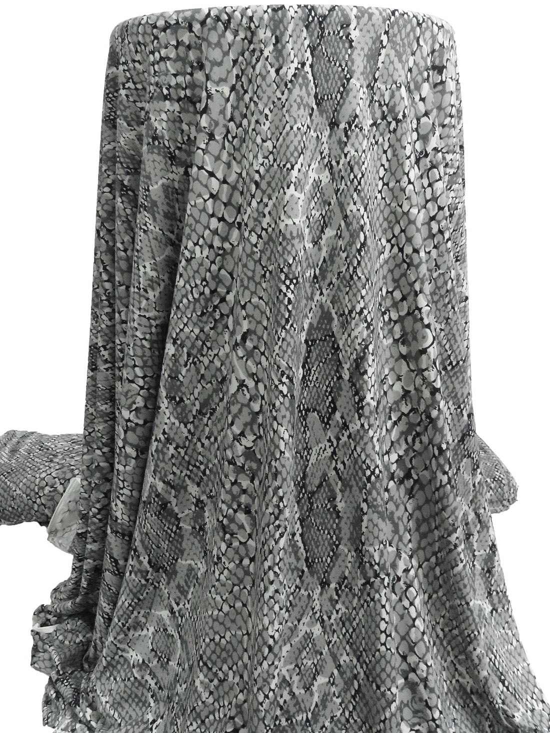 Gray/Black/Light Gray Polyester/Lycra Overlapping Snakeskin Print ITY Knit 57W
