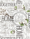 White/Dark Moss Green/Dark Taupe 100% Cotton Farmhouse Tossed Words Print Quilt Weight Woven 43W