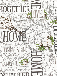 White/Dark Moss Green/Dark Taupe 100% Cotton Farmhouse Tossed Words Print Quilt Weight Woven 43W