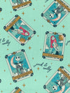 Seafoam Green/Dark Gold Sand/Air Force Blue 100% Cotton Nightmare Before Christmas Star-Crossed Lovers Print Quilt Weight Woven 44W