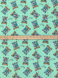 Seafoam Green/Dark Gold Sand/Air Force Blue 100% Cotton Nightmare Before Christmas Star-Crossed Lovers Print Quilt Weight Woven 44W