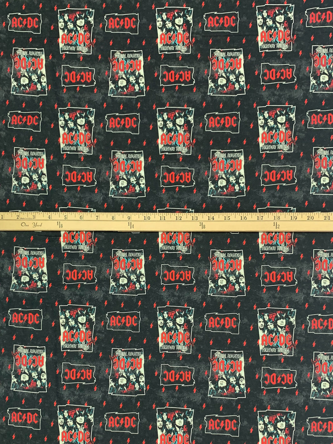 Black/Flame/Dark Gray 100% Cotton AC/DC Highway To Hell Print Quilt Weight Woven 43W