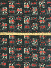 Black/Flame/Dark Gray 100% Cotton AC/DC Highway To Hell Print Quilt Weight Woven 43W