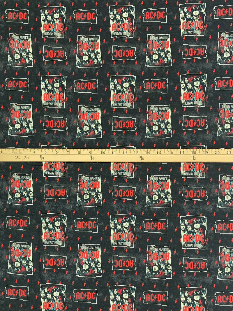 Black/Flame/Dark Gray 100% Cotton AC/DC Highway To Hell Print Quilt Weight Woven 43W