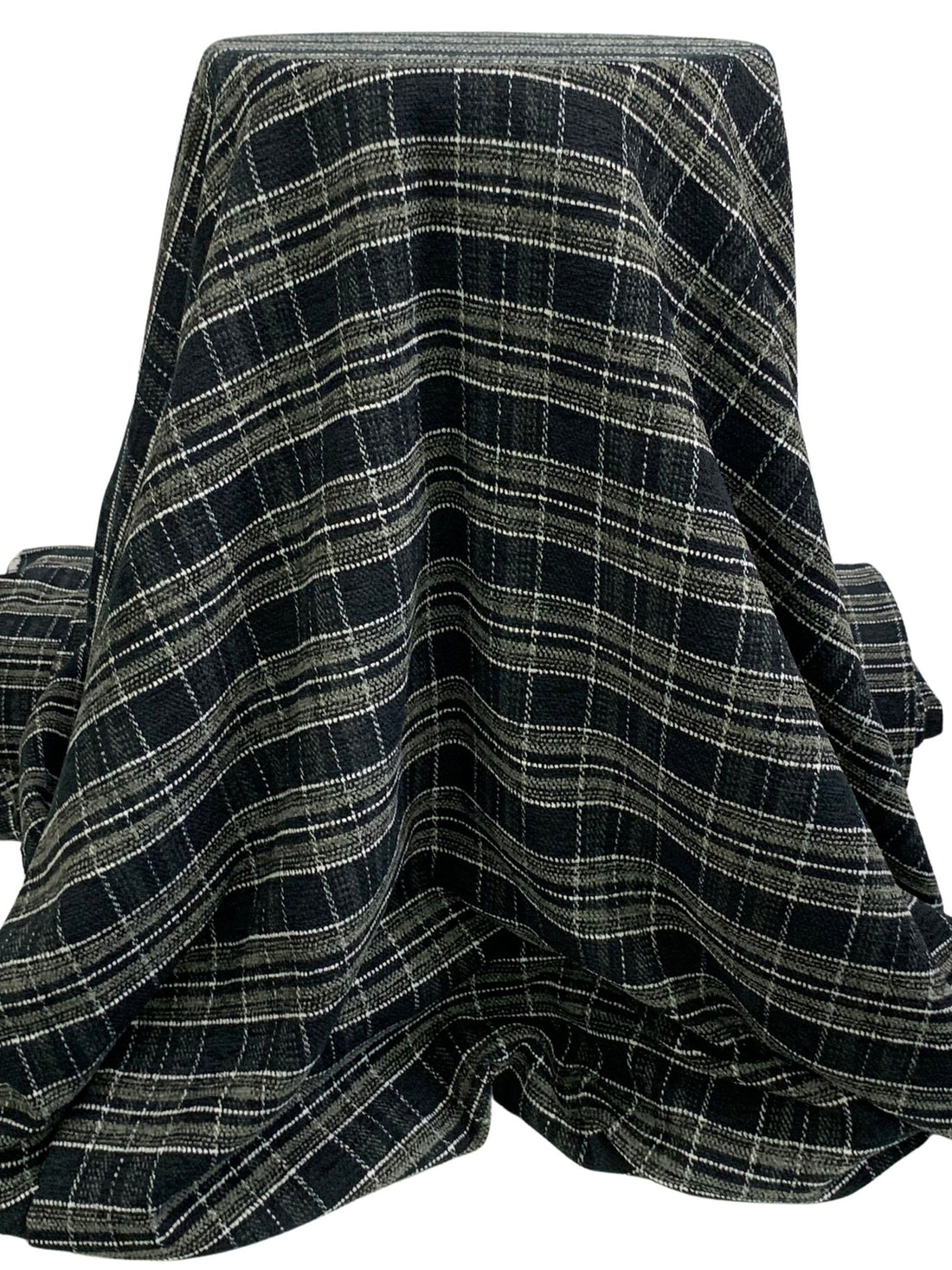 Black/Ironclad/Off-White 100% Polyester Novelty Plaid Weave Chenille Suiting 58W