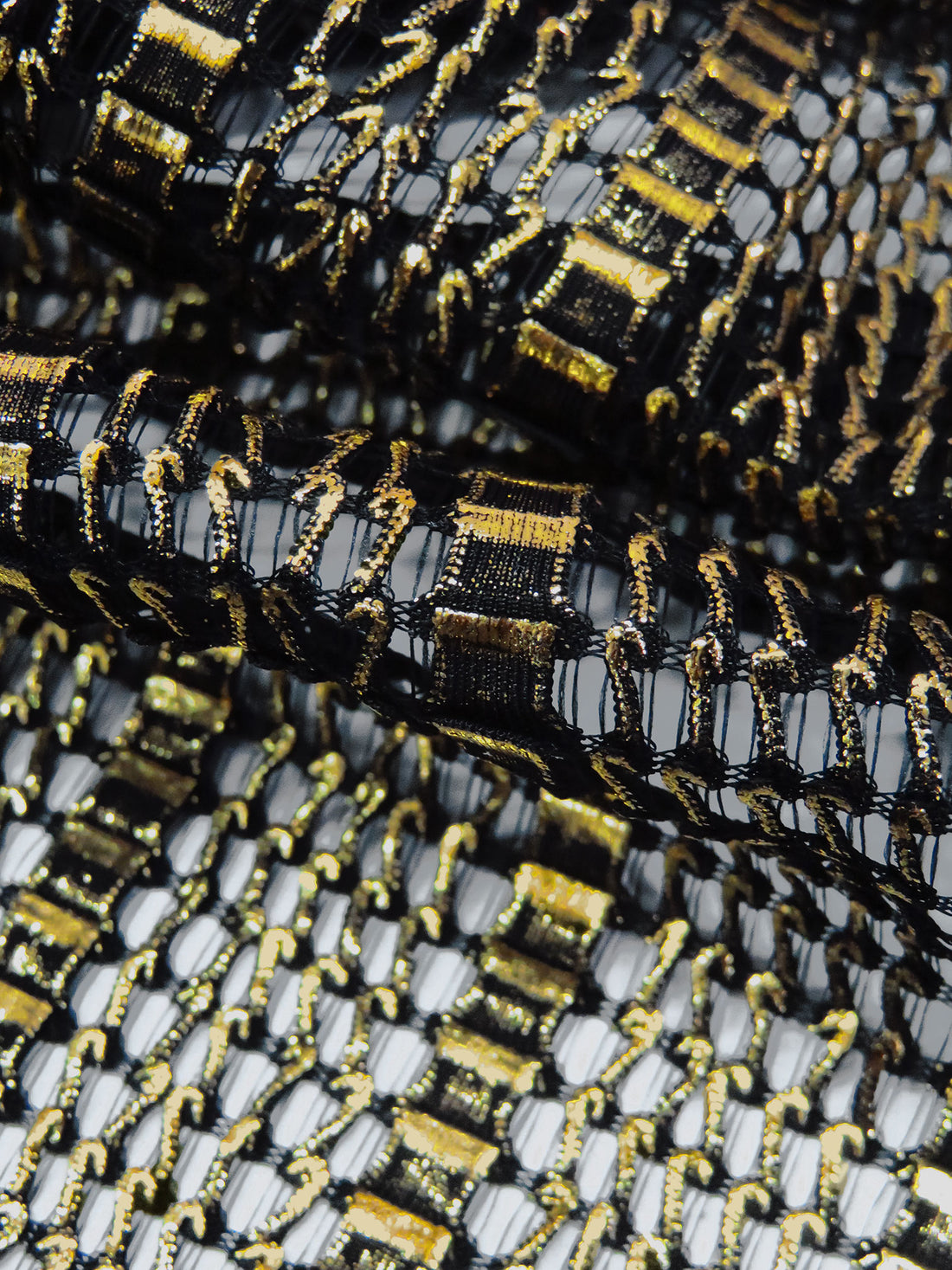 Black/Gold 100% Polyester Vertical Stripe With Metallic Foil Novelty Mesh - Luxe Resort Designer - 51W