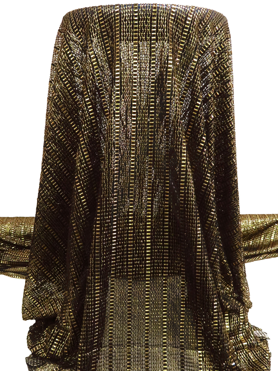 Black/Gold 100% Polyester Vertical Stripe With Metallic Foil Novelty Mesh - Luxe Resort Designer - 51W