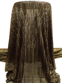 Black/Gold 100% Polyester Vertical Stripe With Metallic Foil Novelty Mesh - Luxe Resort Designer - 51W