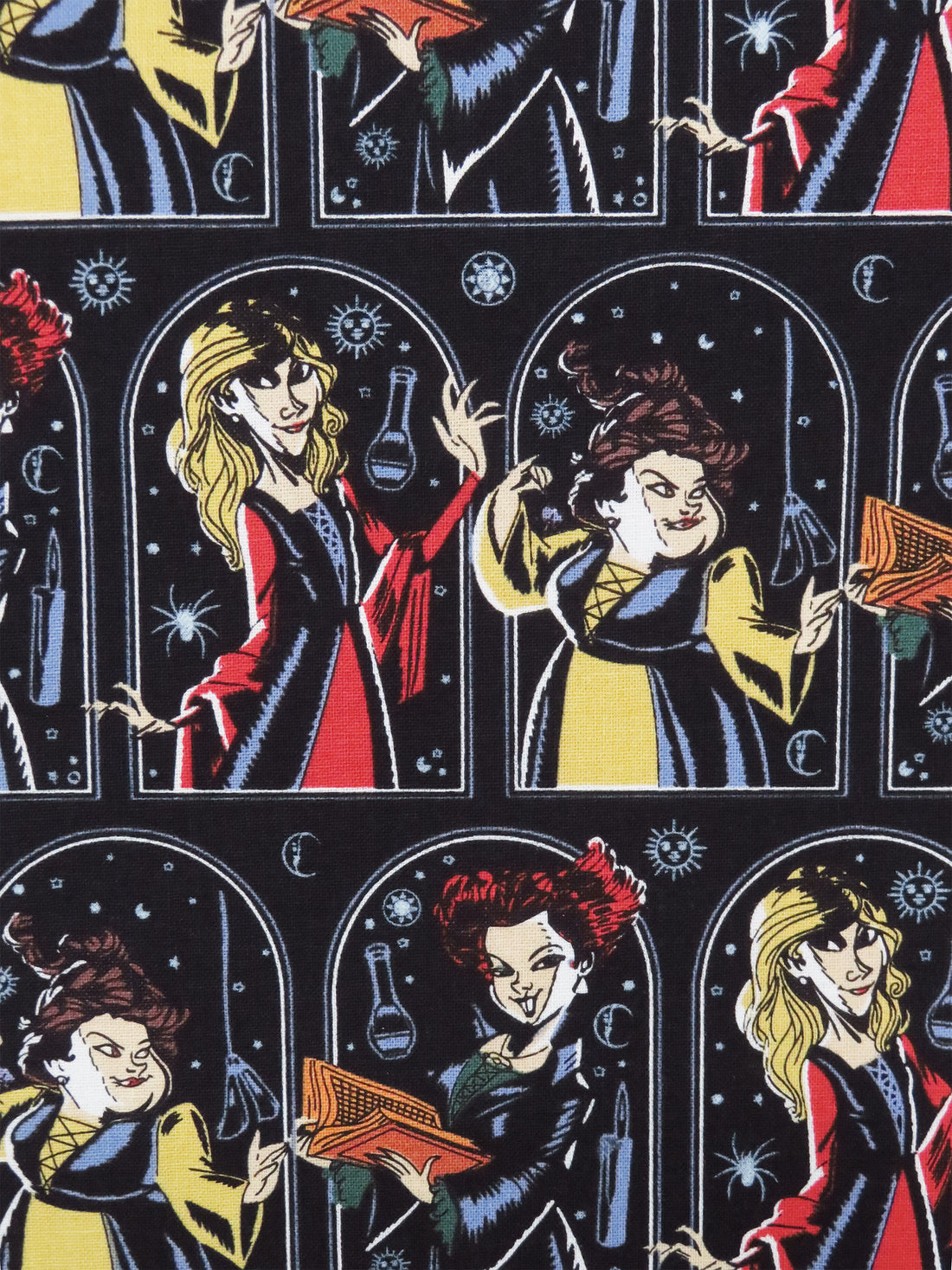 Black/Butter Yellow/Crimson/Multi 100% Cotton Hocus Pocus Night Sky Print Quilt Weight Woven 44W