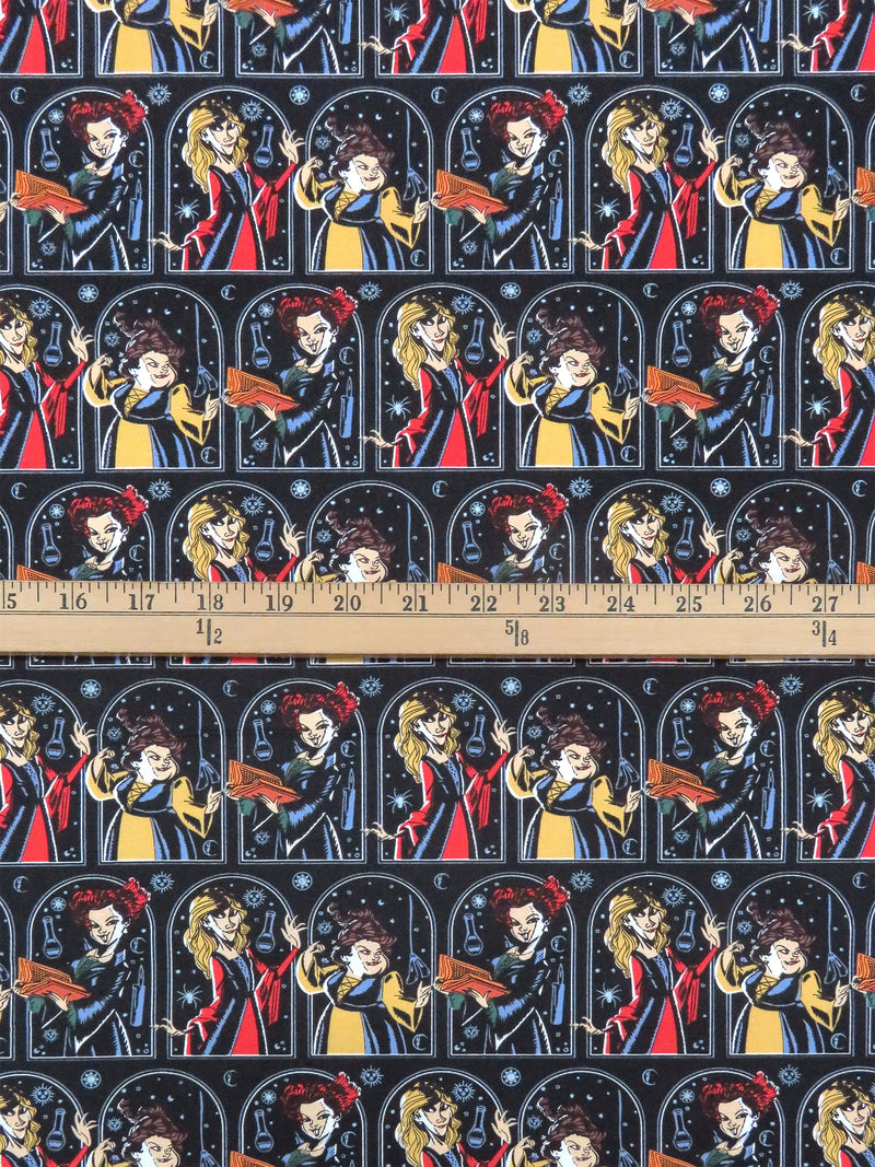 Black/Butter Yellow/Crimson/Multi 100% Cotton Hocus Pocus Night Sky Print Quilt Weight Woven 44W