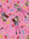 Hot Bubblegum Pink/Lemon Yellow/Sky Blue/Multi 100% Cotton Jojo And Bowbow Print Quilt Weight Woven 43W