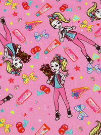 Hot Bubblegum Pink/Lemon Yellow/Sky Blue/Multi 100% Cotton Jojo And Bowbow Print Quilt Weight Woven 43W