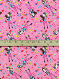 Hot Bubblegum Pink/Lemon Yellow/Sky Blue/Multi 100% Cotton Jojo And Bowbow Print Quilt Weight Woven 43W