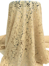 SOLD BY THE PANEL ONLY - Deep Champagne Cotton/Polyester Corded Floral Weave Lace - Luxe Resort Designer - 56W