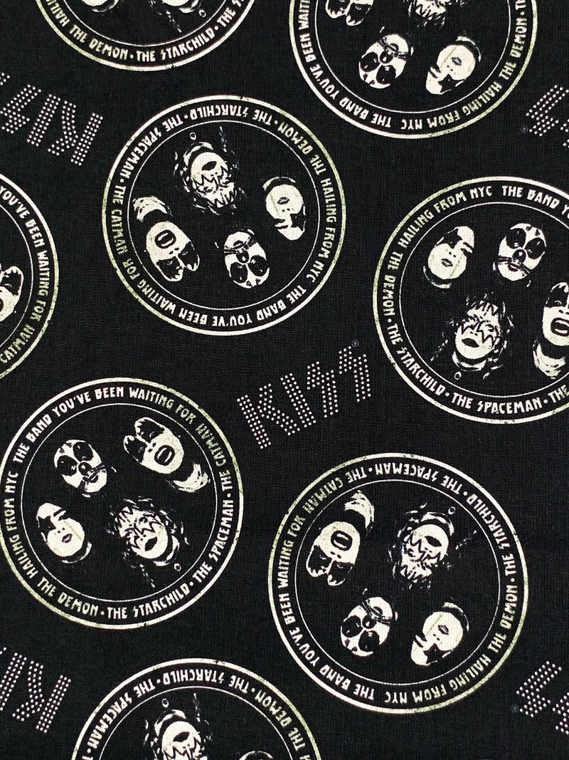 Black/White 100% Cotton Kiss Rock Names Print Quilt Weight Woven 43W