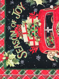 SOLD BY THE PANEL ONLY - Red/Black/White/Multi 100% Cotton Season Of Joy Puppies Print Quilt Weight Woven 43W