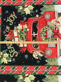 SOLD BY THE PANEL ONLY - Red/Black/White/Multi 100% Cotton Season Of Joy Puppies Print Quilt Weight Woven 43W
