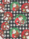 Middle Green/Light Red/White/Multi 100% Cotton Plaid Santa Print Quilt Weight Woven 44W