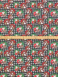Middle Green/Light Red/White/Multi 100% Cotton Plaid Santa Print Quilt Weight Woven 44W