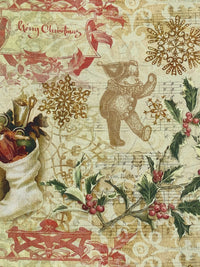 Khaki/Glade Green/Dark Tan/Multi 100% Cotton Victorian Christmas Toss Print Quilt Weight Woven 43W