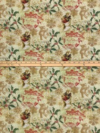 Khaki/Glade Green/Dark Tan/Multi 100% Cotton Victorian Christmas Toss Print Quilt Weight Woven 43W