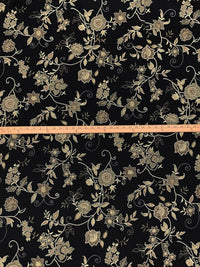 Black/Raw Umber/Pale Goldenrod Rayon/Polyester Stylized Floral Print Crepe Suiting 58W
