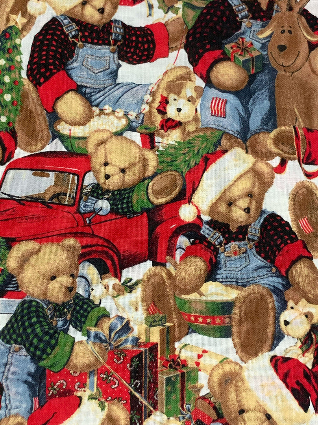 Crimson/Camel/White/Multi 100% Cotton BJT Christmas Stuffed Animals Print Quilt Weight Woven 43W