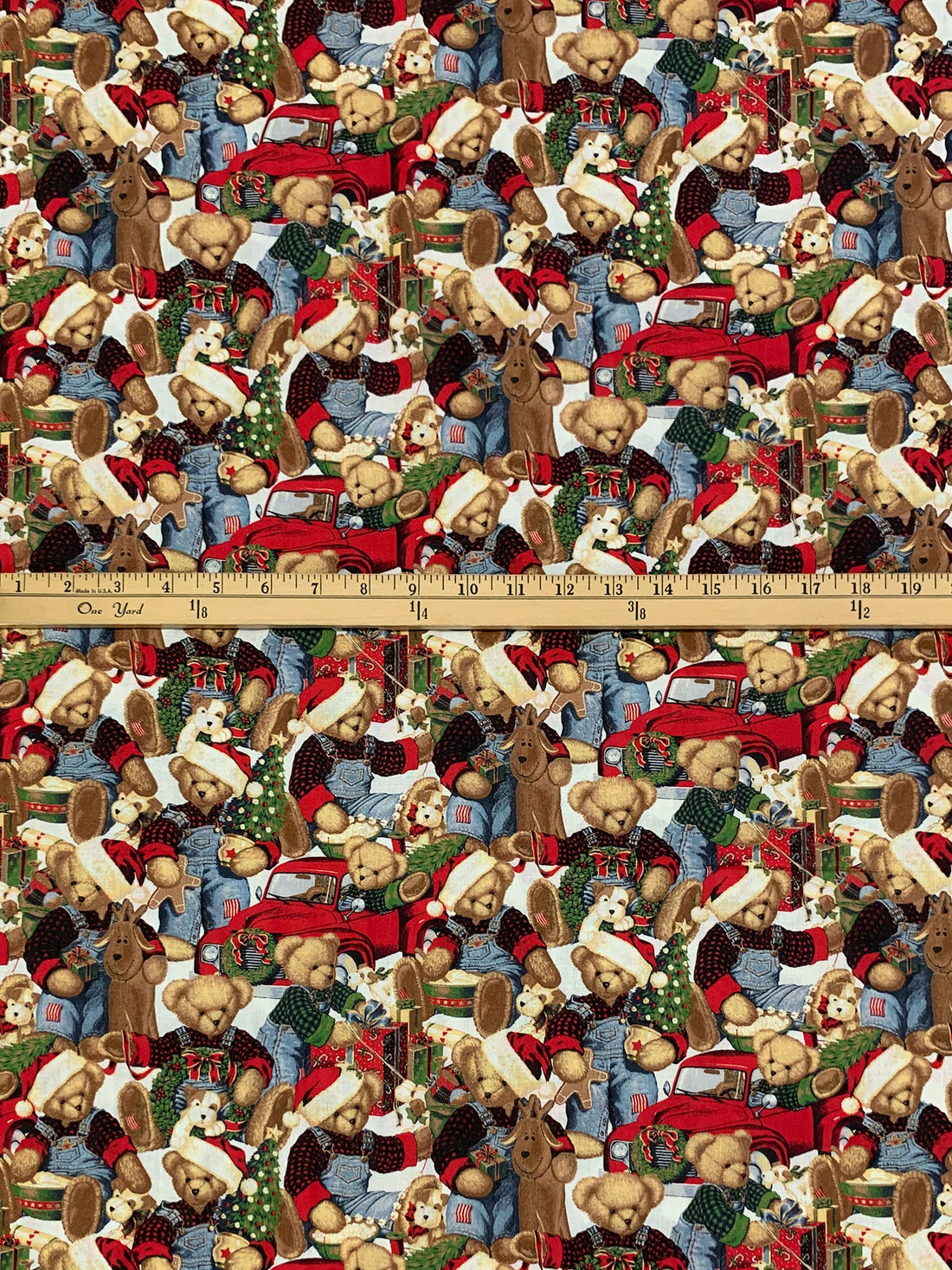 Crimson/Camel/White/Multi 100% Cotton BJT Christmas Stuffed Animals Print Quilt Weight Woven 43W