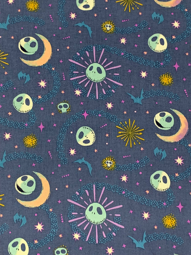 Independence Blue/Lilac/Deep Champagne 100% Cotton Nightmare Before Christmas Packed Celestial Jack Print Quilt Weight Woven 44W