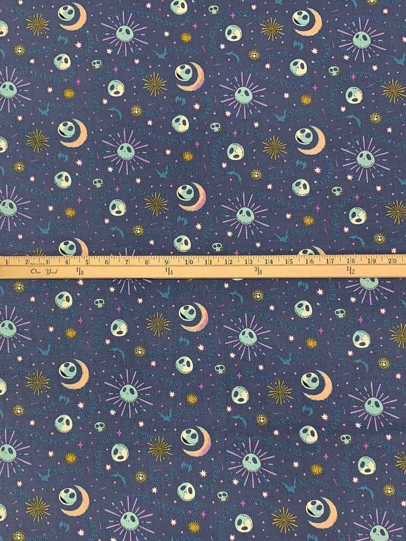 Independence Blue/Lilac/Deep Champagne 100% Cotton Nightmare Before Christmas Packed Celestial Jack Print Quilt Weight Woven 44W