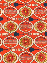 Orange Harvest/Sunglow/Dark Lapis Blue 100% Cotton Lennon & McCartney Hey Jude Print Quilt Weight Woven 44W