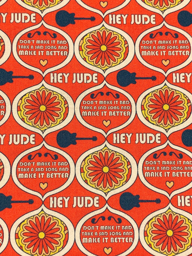 Orange Harvest/Sunglow/Dark Lapis Blue 100% Cotton Lennon & McCartney Hey Jude Print Quilt Weight Woven 44W