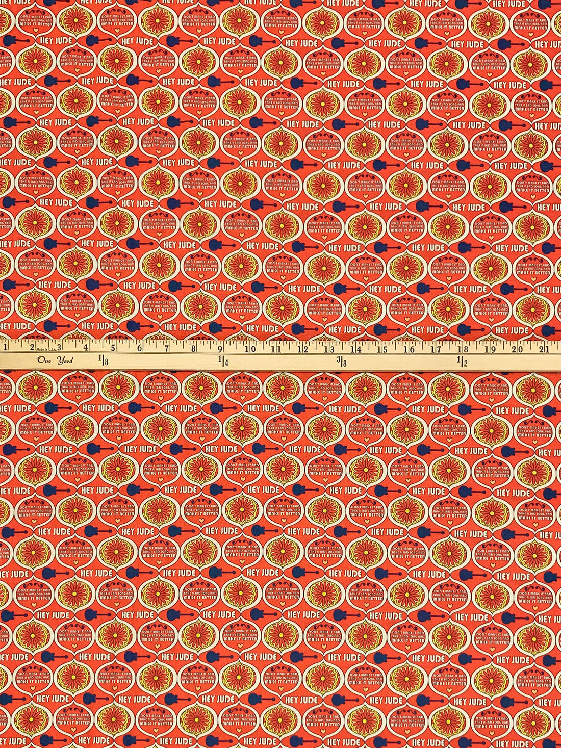 Orange Harvest/Sunglow/Dark Lapis Blue 100% Cotton Lennon & McCartney Hey Jude Print Quilt Weight Woven 44W