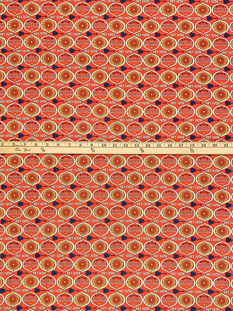 Orange Harvest/Sunglow/Dark Lapis Blue 100% Cotton Lennon & McCartney Hey Jude Print Quilt Weight Woven 44W