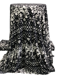 Black/Off-White Polyester/Lycra Horizontal Geometric Silhouette Floral Print ITY Knit 61W