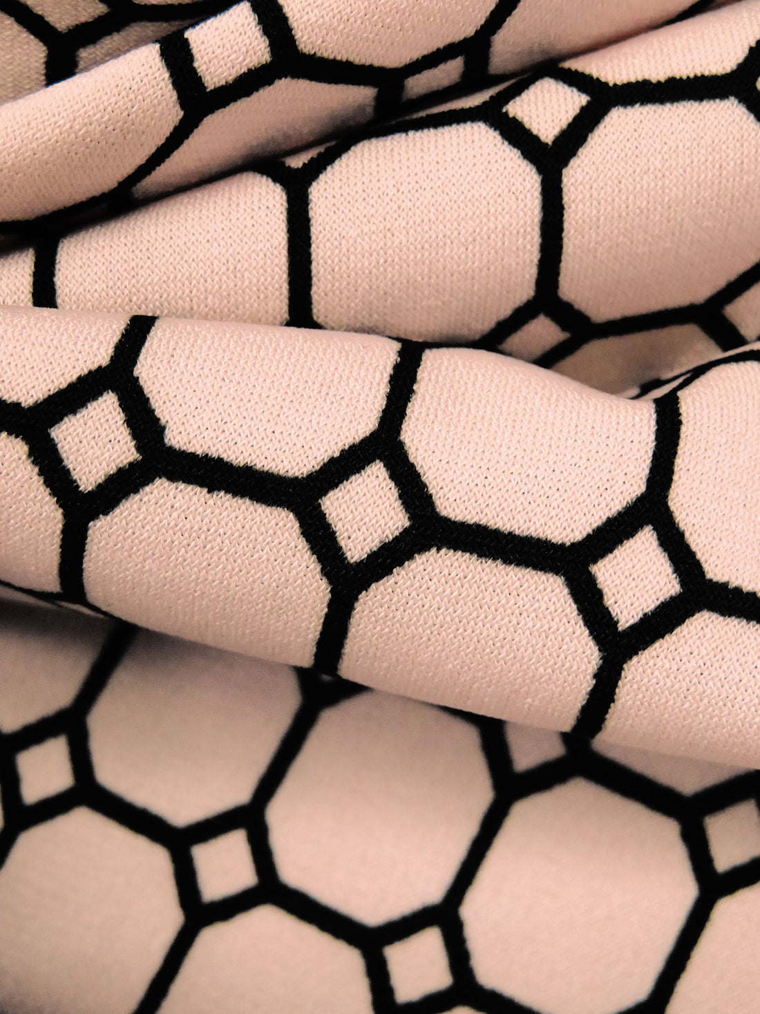 Pink Sand/Black Polyester/Lycra Tilework Print ITY Knit 62W