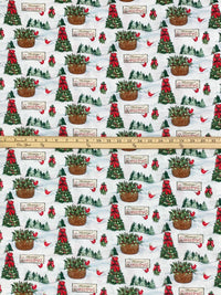 Snow White/Brown Sugar/Crimson Red/Multi 100% Cotton Red Birds Merry Christmas Print Quilt Weight Woven 43W