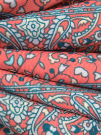 Dark Salmon/Teal/Pale Yellow/Multi Polyester/Lycra Ornate Horizontal Stripe Print ITY Knit 59W