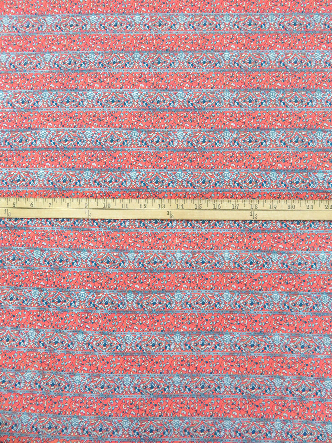 Dark Salmon/Teal/Pale Yellow/Multi Polyester/Lycra Ornate Horizontal Stripe Print ITY Knit 59W